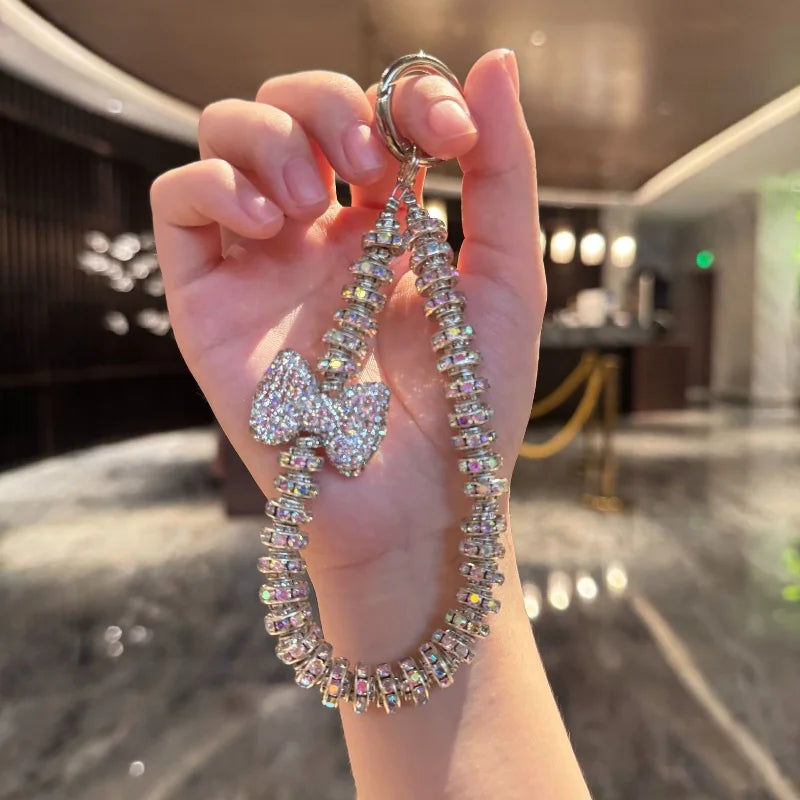 Luxury Pearl & Crystal Bead Keychain – Rhinestone Lanyard for iPhone, Samsung, Universal Accessories, Anti-Lost Jewelry Pendant