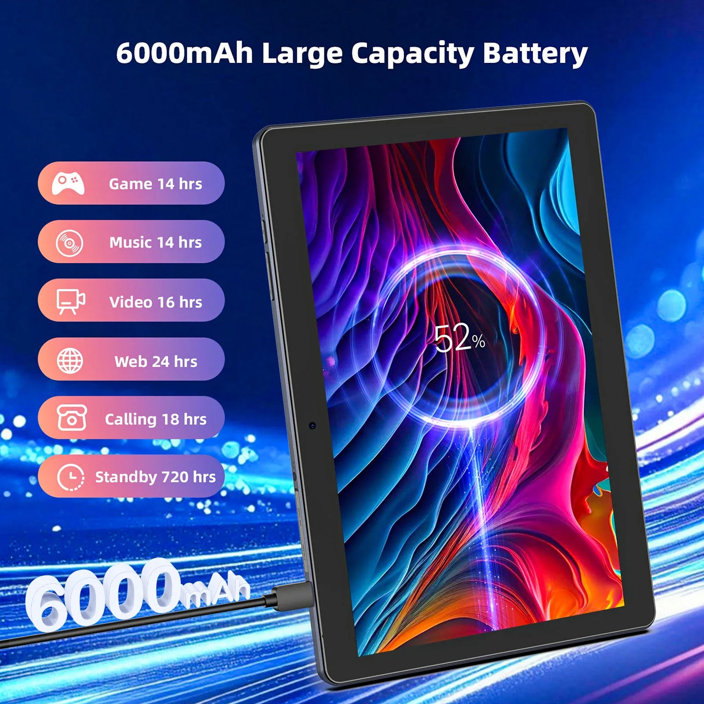 BAKEN 10.1" Android 13 Tablet – 4GB+64GB, Quad-Core, Dual Cameras, WiFi & Bluetooth 2-in-1 Tablet
