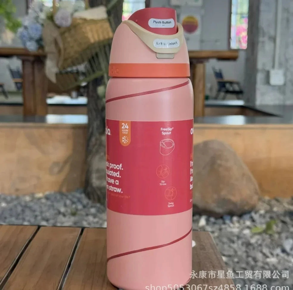 32oz & 24oz One-Touch Pop-Up Sports Water Bottle — Vacuum Insulated Tumbler with Straw & Spout, Leakproof for Outdoor and Gym Use