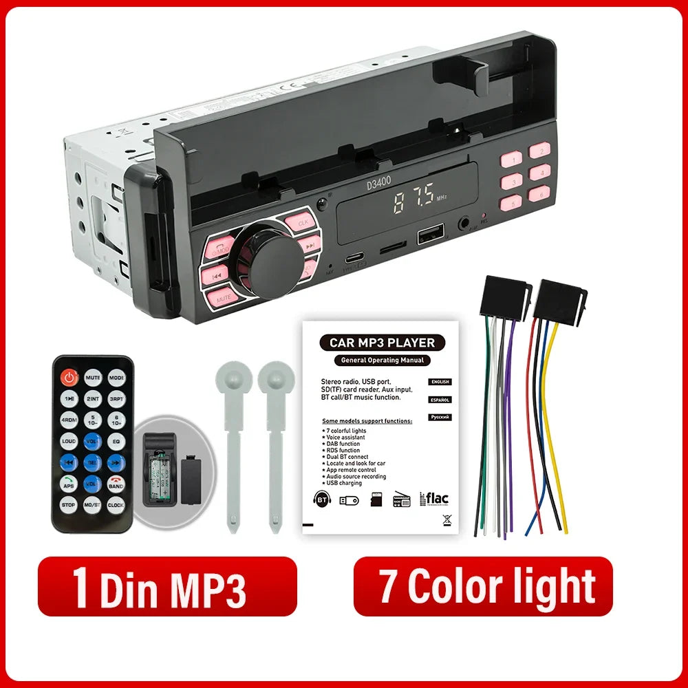 BQCC 1DIN Car MP3 Player - Bluetooth Phone Holder with FM Radio & Voice Control