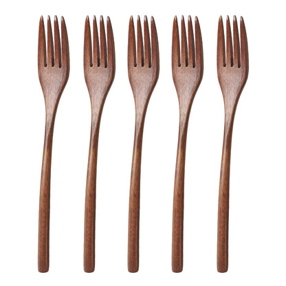 5-Piece Wooden Spoon and Fork Set – Eco-Friendly Natural Ellipse Ladle for Cooking, Tableware Accessories