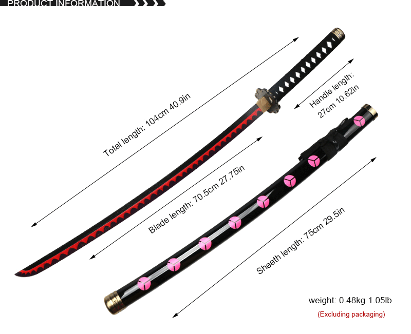 3-Piece Roronoa Zoro Katana Set – 104cm Handmade Anime Cosplay Swords (Shusui, Enma, Kitetsu) with Free Holder & Belt