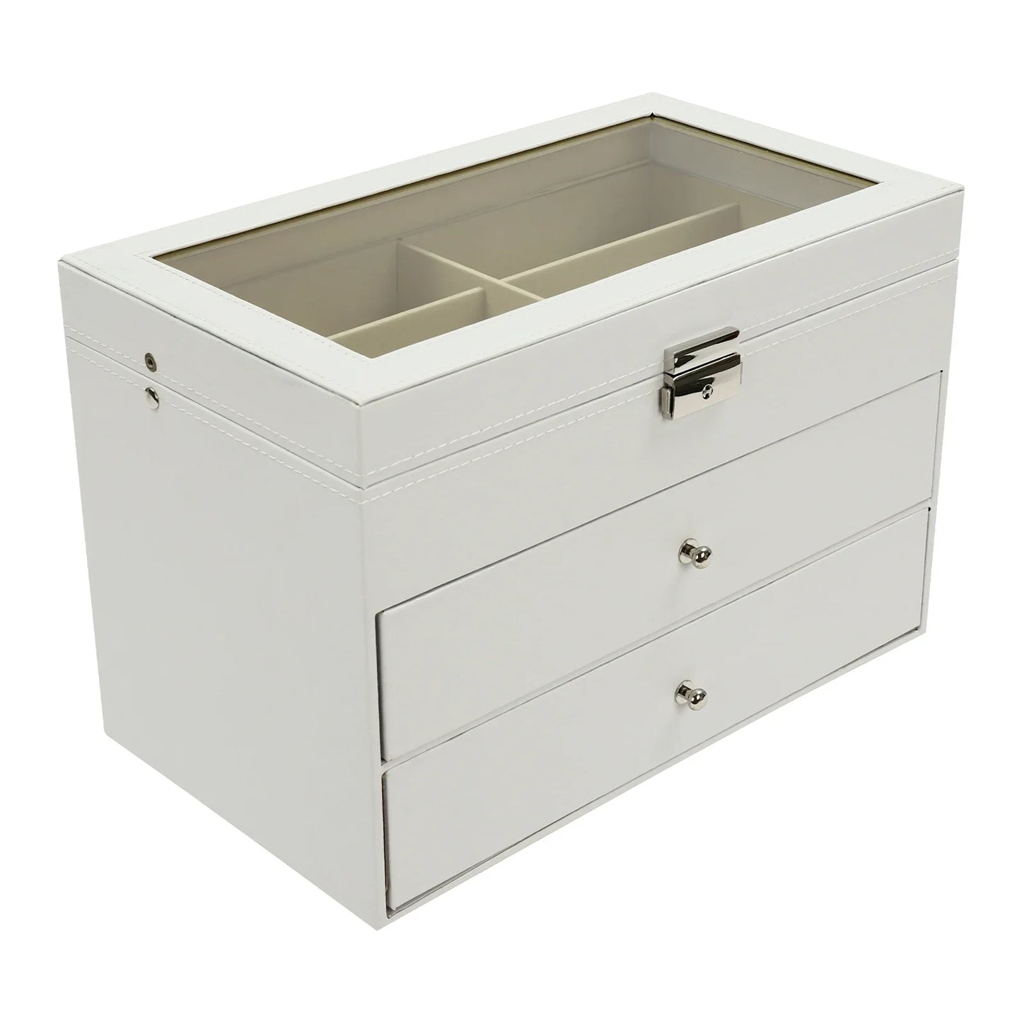 18-Slot Sunglasses Organizer & Display Case – White Glasses Storage Box with Drawer