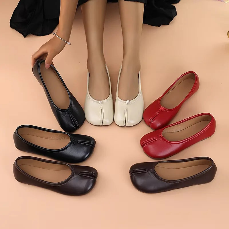 2026 Women’s Split-Toe Tabi Flats – Soft Leather Slip-On Ballet Shoes, Comfortable Casual Everyday Flat Shoes for Ladies