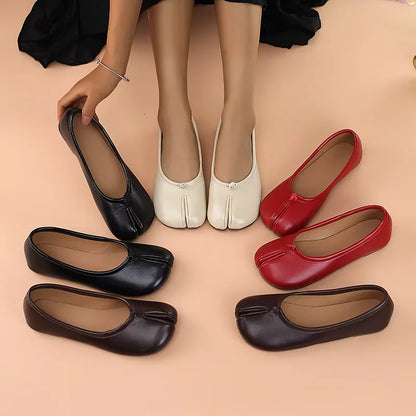 2026 Women’s Split-Toe Tabi Flats – Soft Leather Slip-On Ballet Shoes, Comfortable Casual Everyday Flat Shoes for Ladies