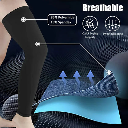 Full Leg Compression Sleeve Sport Knee Sleeve with Anti-Slip Silicone Strips for Running, Basketball & Football Support Gear