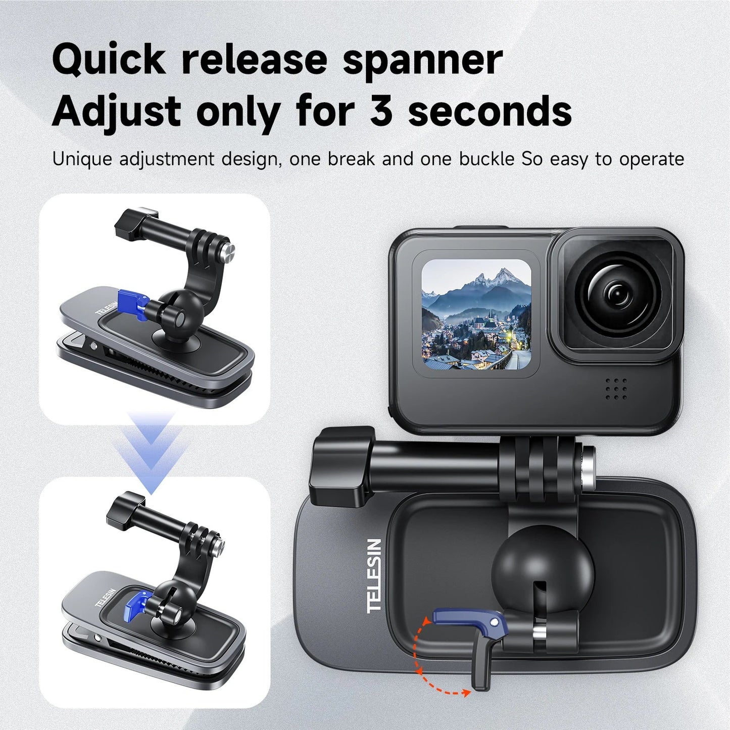 TELESIN 360° Rotating Magnetic Backpack Clip – Mount for GoPro Hero 5-11, Insta360 & DJI Action Camera Accessories