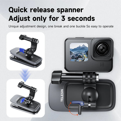 TELESIN 360° Rotating Magnetic Backpack Clip – Mount for GoPro Hero 5-11, Insta360 & DJI Action Camera Accessories