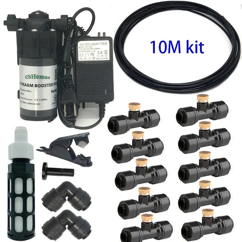 DIY Quiet Misting Cooling Kit – DC24V Pump Fog Nozzle Sprayer System for Patio, Garden, Greenhouse & Backyard Cooling