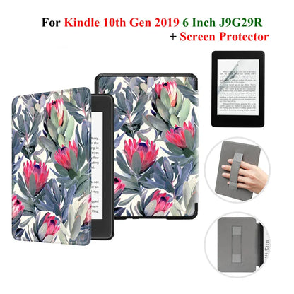 Kindle 10th Gen 6" Leather Case – Hand Strap & Screen Protector Cover with Wake/Sleep Function (2019, J9G29R)