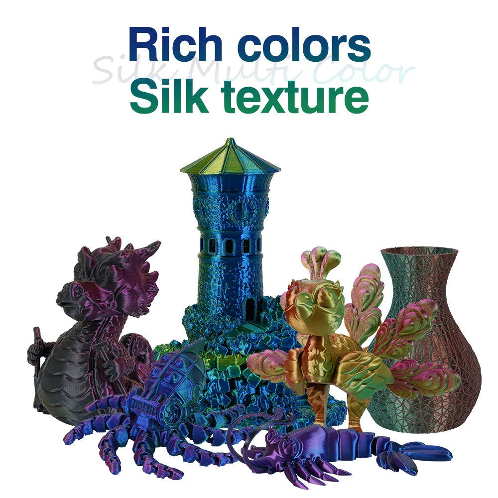Tri-Color Dual-Color Silk Rainbow PLA Filament 1.75mm – Accurate +/-0.03mm, Compatible with Most FDM 3D Printers