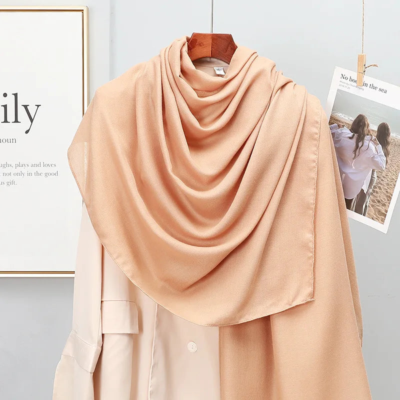 Winter Warm Cotton-Linen Pashmina Scarf for Women – Plain Stripe with Tassels – Hijab Shawl Wrap Bandana – New