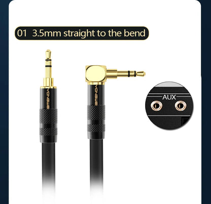 YONGWEI 3.5mm AUX Audio Cable - Straight to Curved Male-to-Male for Car, Mobile Phone, Computer, Speaker and Headset Extension