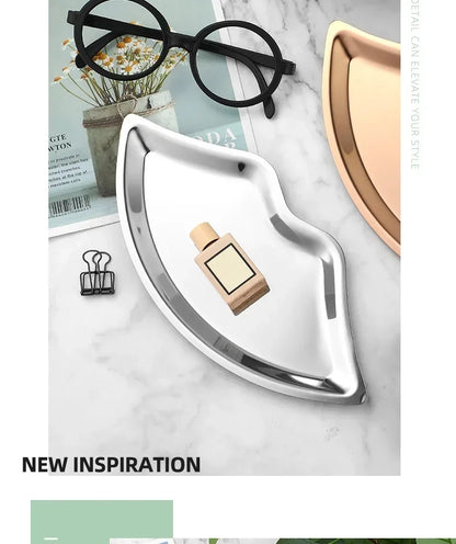 Korean Style Stainless Steel Lip-Shaped Jewelry Tray – Decorative Cosmetic & Jewelry Storage