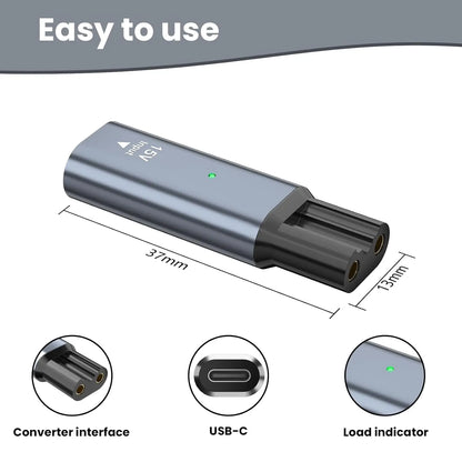 LISI 15V HQ8505 Type-C Shaver Adapter Charger Converter – Compatible Charging Cable for Philips Norelco OneBlade Pro QP6510/QP6520/QP6530 Beard Trimmer Power Supply Replacement Accessory