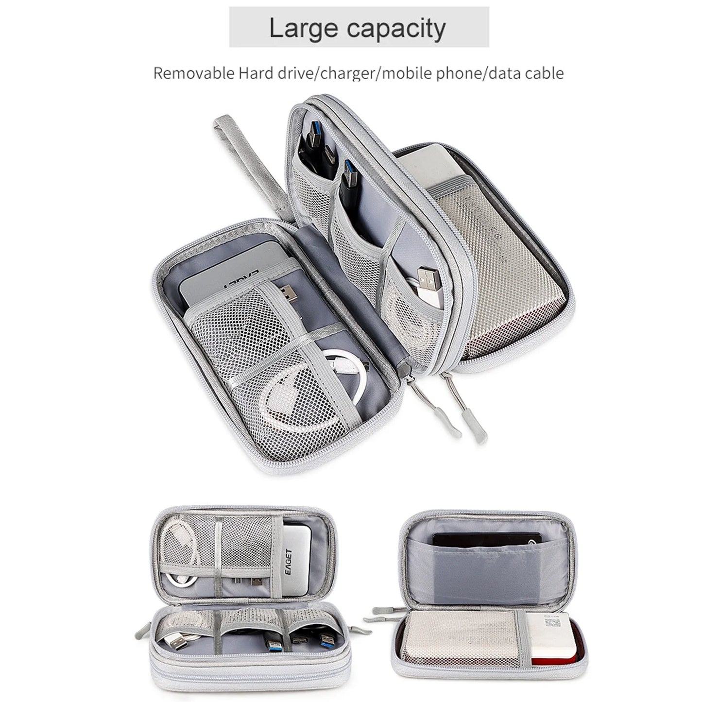 Waterproof Data Cable Storage Bag: Portable Travel Organizer with Double Layers - Carry Case for Cable Cord, USB Charger