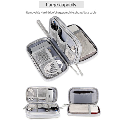 Waterproof Data Cable Storage Bag: Portable Travel Organizer with Double Layers - Carry Case for Cable Cord, USB Charger