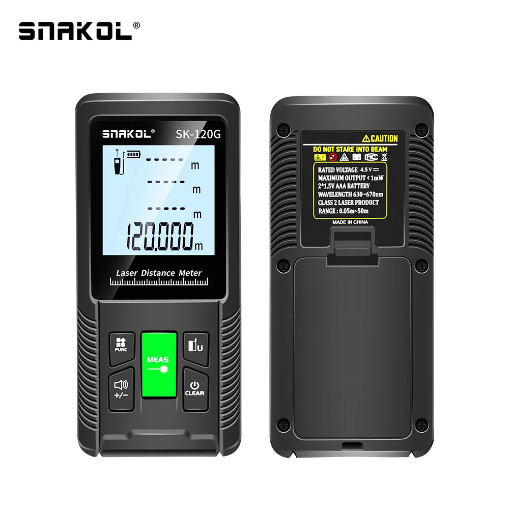 Snakol Laser Tape Measure 120M - Green Laser Distance Meter, High Accuracy Roulette with Multiple Measurement Functions, Electronic Ruler