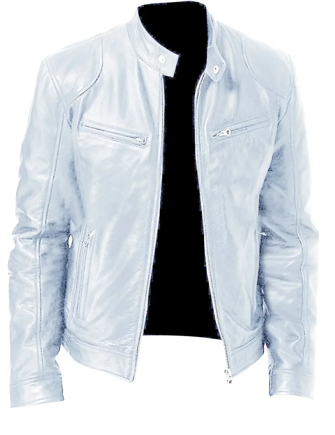 Men’s Slim Fit Motorcycle Leather Jacket – Short Lapel PU Zipper Windproof Coat for Autumn