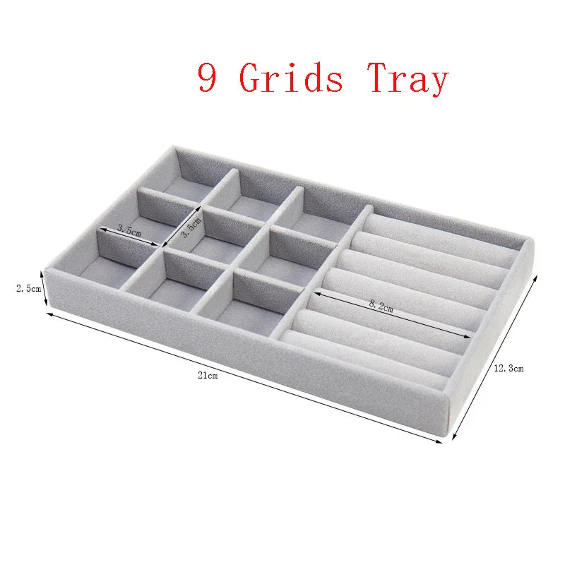 Velvet Jewelry Organizer Tray – Ring, Bracelet & Necklace Storage Box Display Drawer Organizer for Jewelry Showcase & Storage