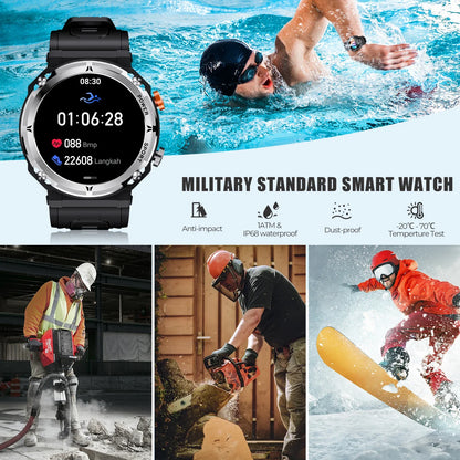 Military Smart Watch 1.39” HD – 5ATM Waterproof Rugged Bluetooth Watch for Men, Compatible with Xiaomi and Huawei