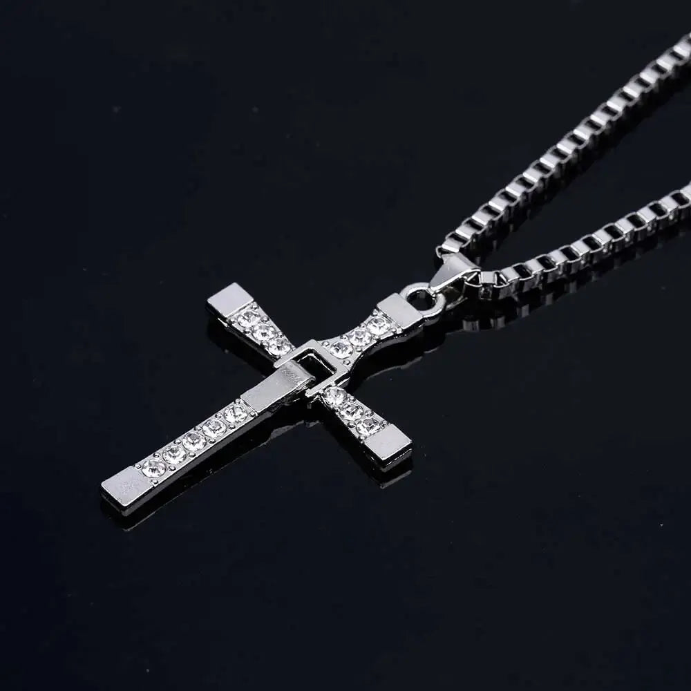 Classic Rhinestone Silver Jesus Cross Pendant Necklace – Crystal Men’s Fashion Jewelry Gift Chain for Daily Wear