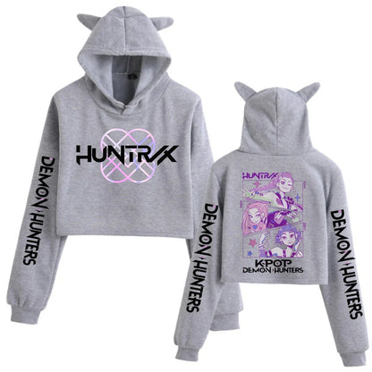 Kpop Demon Hunters Cat Ears Crop Top Sweatshirt – Long Sleeve Girls Fashion Hoodie