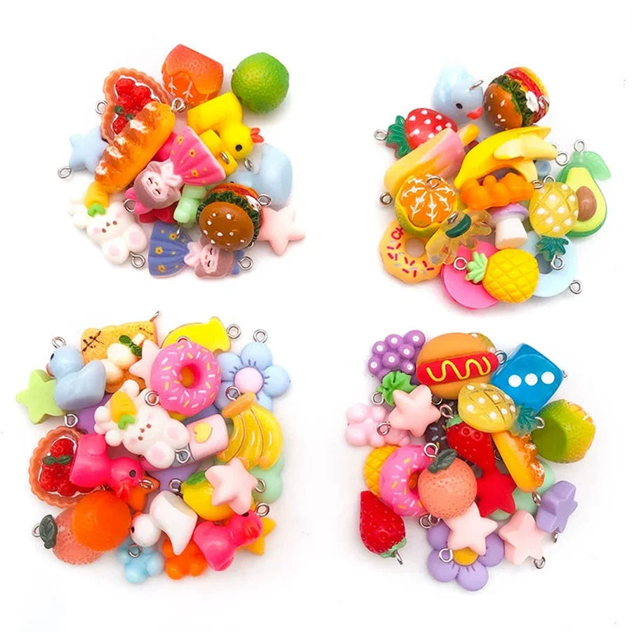 10/20PCS Mixed Color Resin Pendants – Perforated Fruit & Animal Charms for Keychains, Bracelets & DIY Accessories