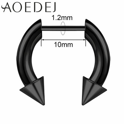 AOEDEJ 16G Stainless Steel Plug-In Style Nose Ring – Spike Ox Horn Septum Ring for Men & Women Large Gauge Body Piercing (8–10mm) Single Piece