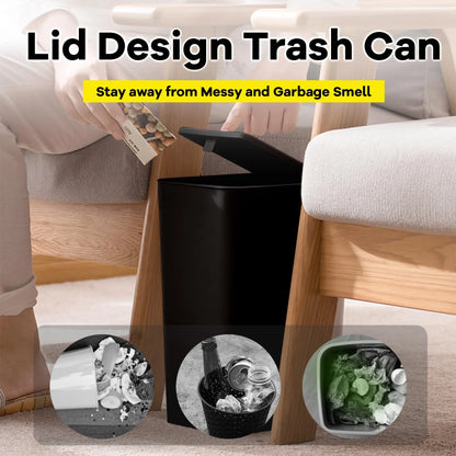 10L Bathroom Trash Can with Press Top Lid – Small Plastic Garbage Bin for Toilet, Bedroom & Living Room
