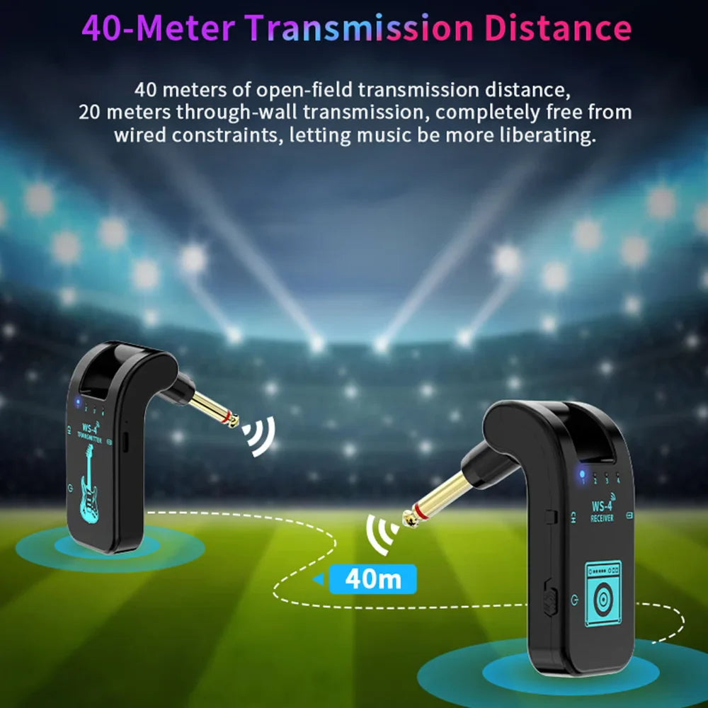 2.4G Wireless Guitar System – Transmitter & Receiver Set for Electric Guitar & Bass, 48K/16bit Real-Time Audio Transmission