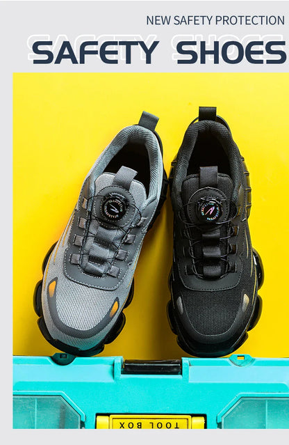 Rotating Button Men’s Safety Shoes – Anti-Smash & Anti-Puncture Work Boots, Fashion Sport Protective Footwear