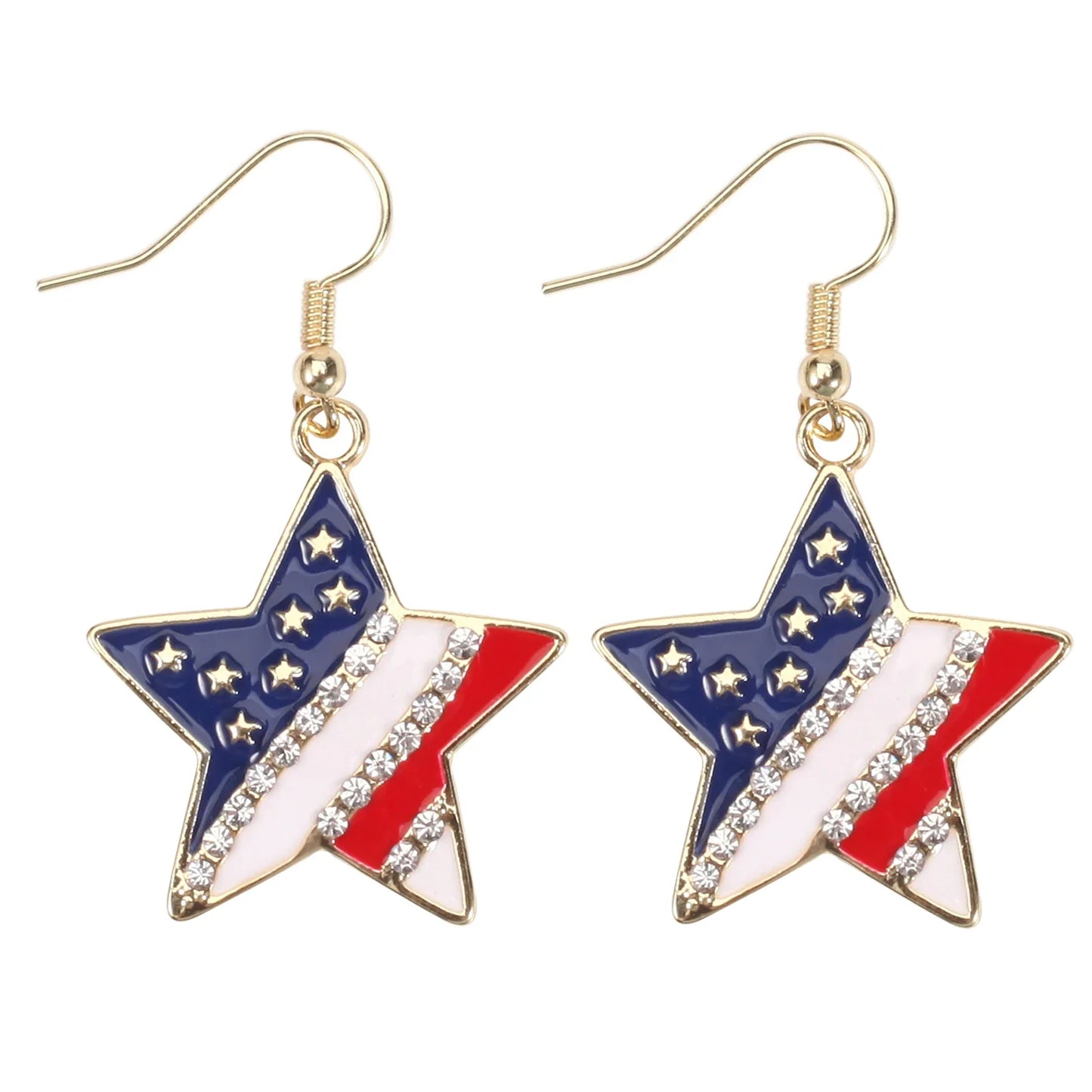 USA Flag Heart Star Cross Earrings - Patriotic Independence Day Dangle Jewelry for Women