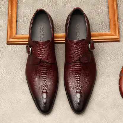 Men’s Genuine Leather Oxford Shoes - Handmade Crocodile Pattern Formal Wedding Business Dress Shoes in Black or Blue