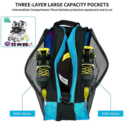 Portable Roller Skates Bag | Ice Skating Bag with Large Capacity | Breathable Kids Inline Skates Storage Bag