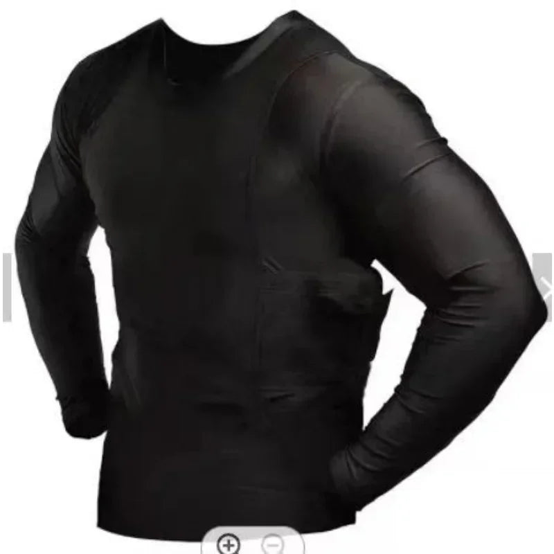 Men's Tactical Army Shooting Shirt - Half Sleeves with Concealed Carry Holster, Side Gun Pockets, Custom Design Base Layer