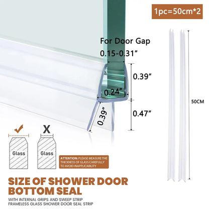 Shower Door Bottom Seal Strip – 4-6mm Frameless Glass Bathroom Door Sweep 50cm 2pcs