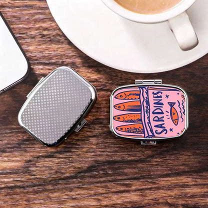 Cute Sardines Metal Pill Case - Portable 2-Compartment Mini Medicine Organizer for Pocket & Purse