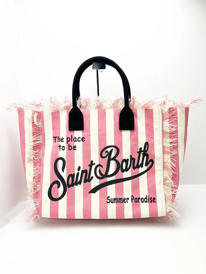 SAINT BARTH Autumn Winter Plush Towel Bag – Women’s Large Capacity Striped Casual Handbag with Tassel