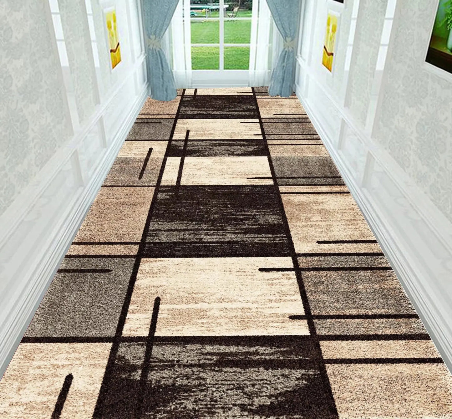 Nordic Modern Long Corridor Rug – Durable Washable Carpet Runner for Hallway, Stairway & Home