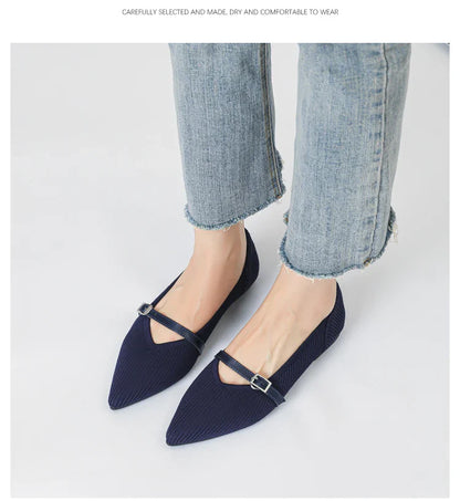 2024 Women's Flat Shoes – Pointed Toe Soft Knitted Sole, Breathable & Comfortable Spring and Autumn New Model