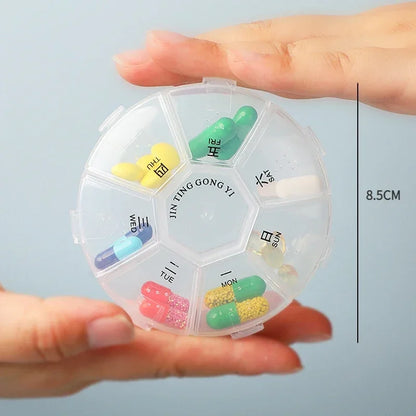 Portable Round Pill Case – 7-Day Weekly Tablet Organizer & Travel Storage Container