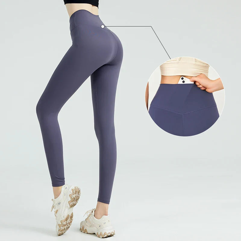 Naked Feel Butt-Lifting Yoga Leggings for Women – High Waist Sports Tights with Hidden Waist Pockets, Gym Fitness Wear