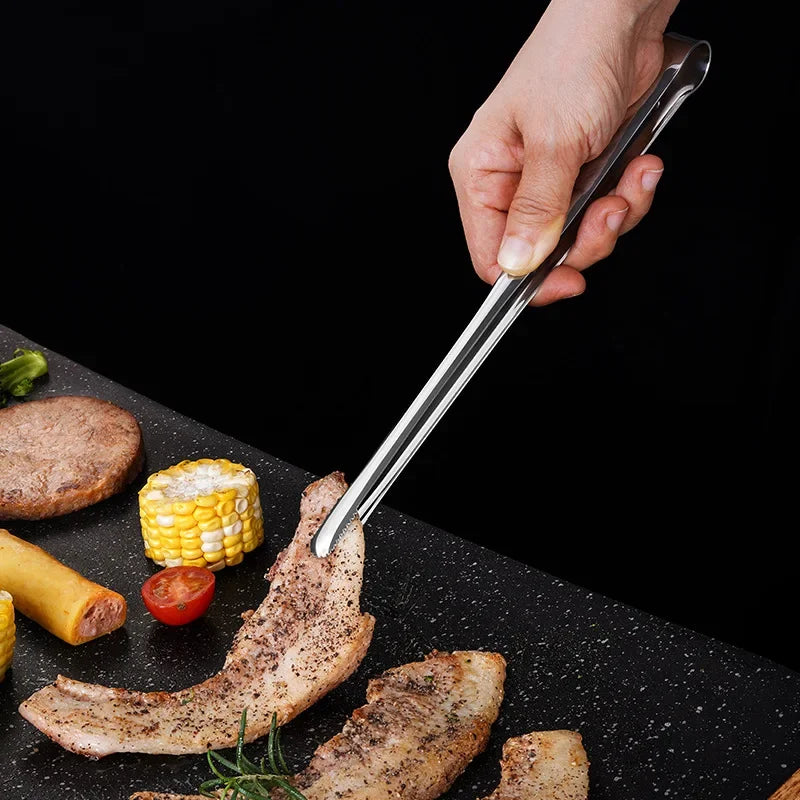 Stainless Steel Grill Tongs – Non-Slip Food Clip, BBQ Steak, Bread Tong, Cooking Utensils, Party Kitchen Gadgets