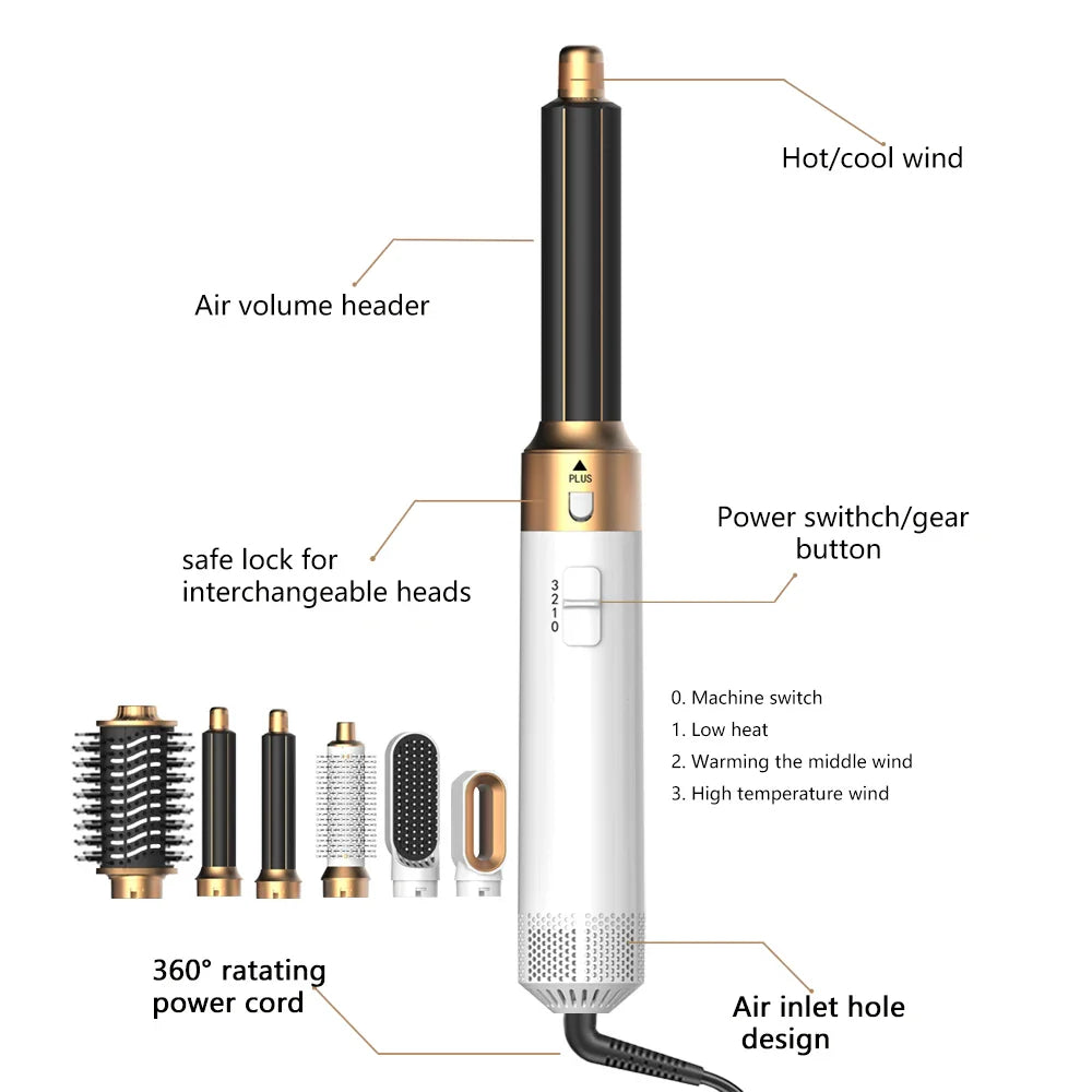 6-in-1 Hair Dryer Brush – Detachable Airflow Comb Curler with Heat Control for Straightening & Smooth Hair Styling