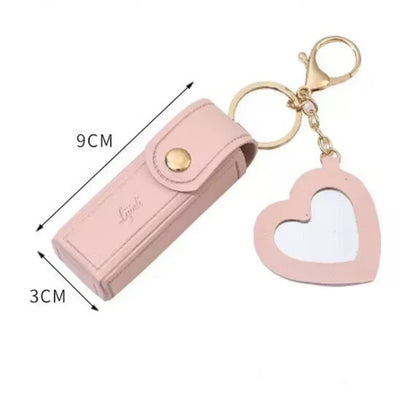 Portable Leather Lipstick Bag – Makeup Pouch with Mirror, Lip Balm Holder & Keychain Cover
