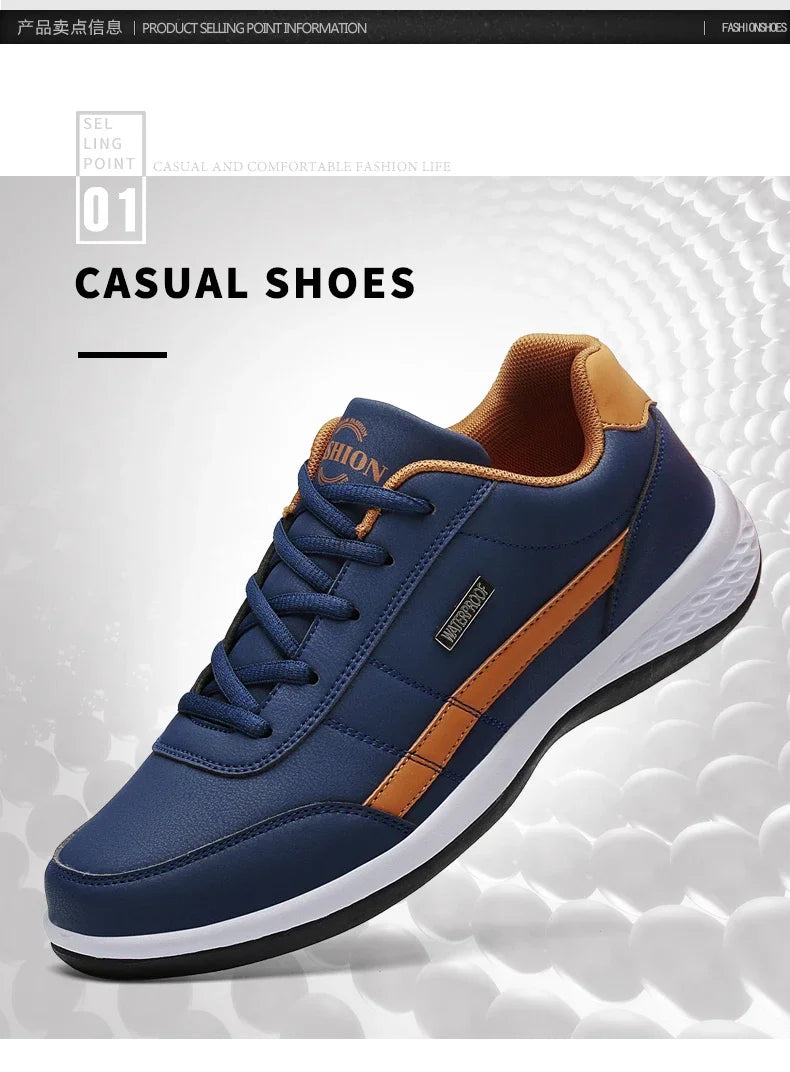 MAEDEF Men's Leather Sneakers – Waterproof, Comfortable Lace-Up Casual Footwear, Vulcanized Shoes