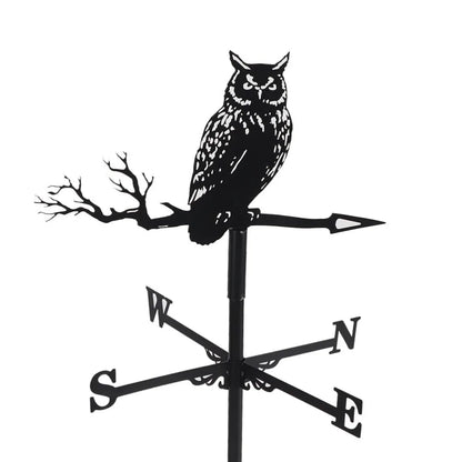 Owl Weather Vane - Black Metal Roof & Garden Wind Direction Decor