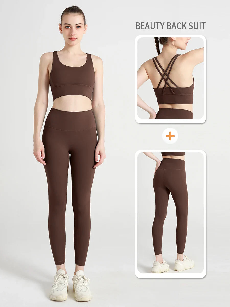 2-Piece Women’s Yoga Tracksuit – Pilates Fitness Set with Push-Up Sports Bra & Leggings for Gym Workout