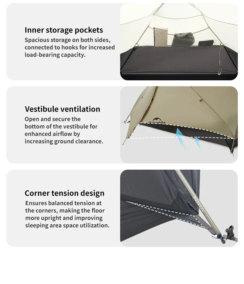 Naturehike Mongar UL Hiking Tent – 1-2 Person Ultralight Waterproof 15D Nylon Backpacking Tent